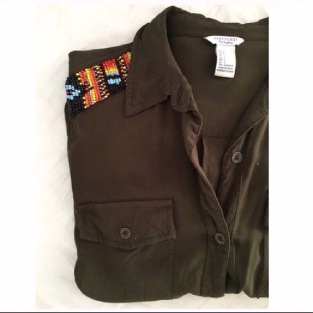 F21 Beaded Shoulder Button-up